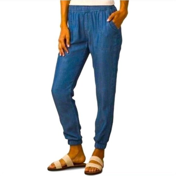 Prana Aberdeen Jogger Pants Womens S Navy Blue 100% Lenzing Tencel Pocket Denim - Picture 1 of 13